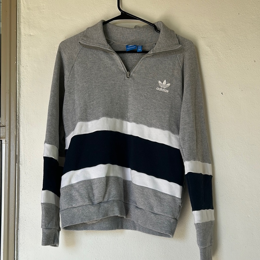 Adidas Gray and Black Half-Zip Sweater
